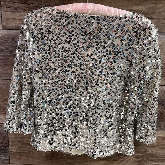 Jennifer Lopez Silver Sequined Dress Top, Size Extra Small, Silver Sequins - Picture 6 of 6